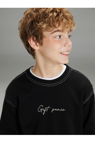 LC Waikiki Lcw Kids Siyah Baskılı Erkek Çocuk Kalın Sweatshirt New Blakız Çocuk