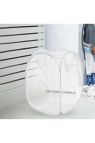 Pazly Suntek Örgü Katlanabilir Çamaşır Sepeti, Beyaz Renkli Pratik Eşya Deposu Diğer
