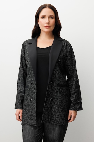 Moda İlgi Kadın Büyük Beden Salaş Takma Kol Leopar Ceket 0336 Siyah Siyah