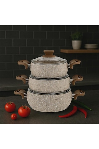 Amboss Tencere Seti 3 Lü Krem Prm-041 Krem