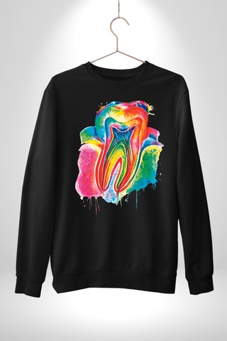 Diş Doktoru Diş Anatomisi Özel Tasarım Unisex Siyah Sweatshirt Siyah