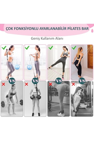 Valkyrie Full Vücut Pilates Bar Seti Egzersiz Çubuğu Ayarlanabilir Evde Onlarcak Farklı Spor Jimnastik Olanağı Kapı Askılı Çantalı Pembe