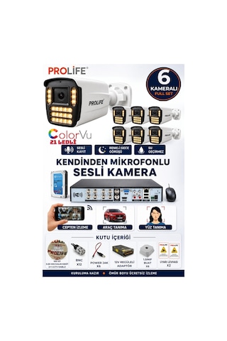 6 Lı Sesli Güvenlik Kamerası 5 Mp Gece Renkli Yüz Ve Araç Tanımalı Full Hd Kamera Sistemi