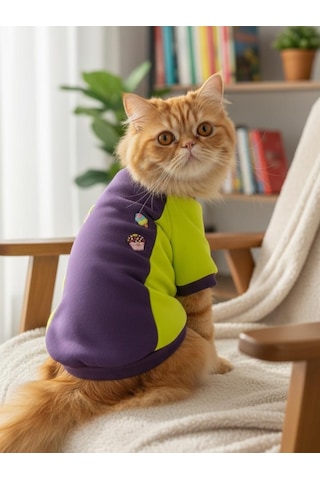 Dondurmalı Patiler Mor Ve Fosforlu Sarı Kedi Polar Sweatshirt
