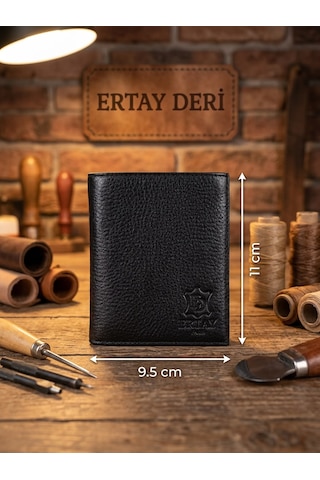 Ertay Deri % 100 Hakiki Deri El Yapımı Çok Bölmeli Cüzdan & Kartlık Siyah New Model Açık Siyah