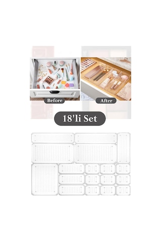 Bayev 3 X Lv 216 18 Parça Ayarlanabilir Çekmece Içi Düzenleyici Set Takı Makyaj Kutusu Kalem Organizeri