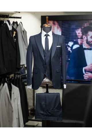 Beystil Sivri Yaka Lacivert Takım Elbise Nikol04 - Slim Fit Lacivert