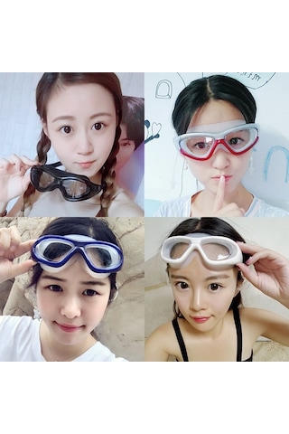 J8150 Göz Koruması Düz Işık Yetişkin Su Geçirmez Buğu Önleyici Büyük Çerçeve Yüzme Gözlükleri Kulak Tıkaçları İle Şeffaf Siyah Çok Renkli