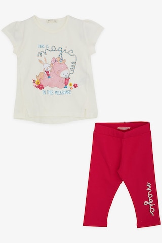 Breeze Kız Çocuk Kapri Taytlı Takım Unicorn Baskılı 1.5-5 Yaş, Ekru