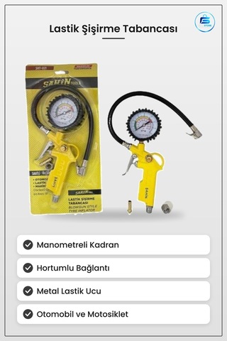 Lastik Şişirme Tabancası Araç Kompresörü Manometreli Hortumlu Oto