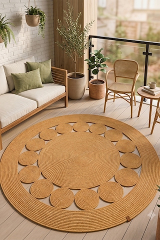 Jüt Hasır Yuvarlak Kilim Halı Yolluk Dekoratif Örgü Halı Doğal Görünümlü Bohem Kilim Salon Oturma Odası Balkon Mutfak Yatak Odası Koridor 7209bambu