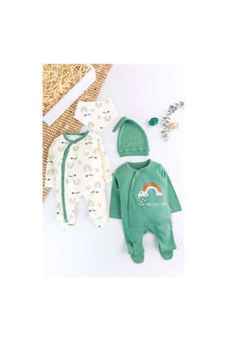 Gökkuşağı Temalı 2'li Uzun Kollu Kız/erkek Bebek Tulum Takım Yeşil