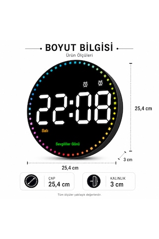 Uzaktan Kumandalı Led Dijital Duvar Saati Büyük Ekran, Ayarlanabilir Parlaklık, Çift Alarm, Sessiz Çalışma, Modern Şık Tasarım Mat Siyah