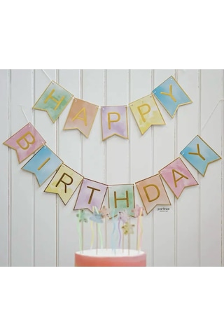 Makaron Renkli Gold Yaldızlı Happy Birthday Banner Doğum Günü Parti Süsü Tüm Yaşlar