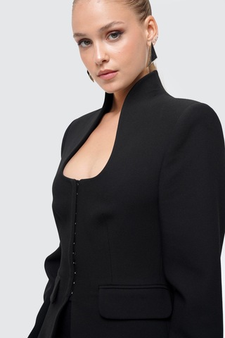 Thalure Kadın Siyah Dik Yakalı Fit Blazer