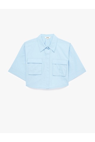Koton Pamuklu Kargo Cep Detaylı Kısa Kollu Oversize Crop Gömlek Mavi 6sak60288pw