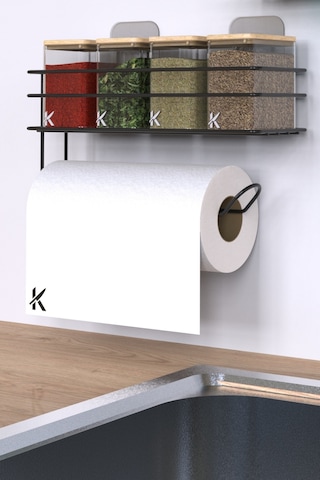 Karteya 3'lü Avantajlı Set Kanguru, 10 Kancalı Kupa Askılığı, Havlulu Raf Siyah Set Siyah