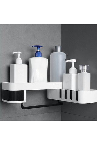 Xiyyadms "köşe Rafı - Yapışkanlı Banyo Ve Mutfak Organizatörü, 5kg Taşıma Kapasiteli, 180 Dönebilir" Beyaz - Siyah