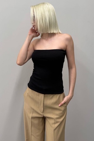 Seeh Siyah Straplez Basic Kadın Bluz Sh247 Standart
