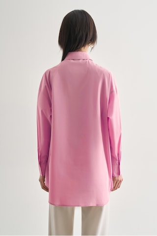 Mizalle Premium Saf Pamuk Pembe Oversize Gömlek Pembe