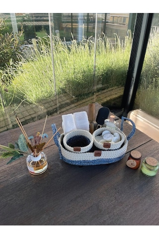 3'lü Düzenleyici Sepet Set Leke Tutmaz Beyaz -mavi Beyaz - Mavi