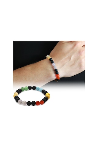 Tesbihane Küre Kesim Çoklu Doğaltaş Kombinli Erkek Başarı Bilekliği Çok Renkli