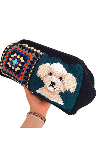 Kemzey Handmade Hayvan Desenli Siyah El Çantası , El Yapımı Kadın Çantası Siyah