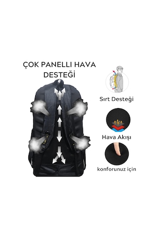 571 Collections Baggor 65 Litre Körüklü Siyah Su Geçirmez Çok Gözlü Laptop Bölmeli Erkek Bayan Okul-kampçı-seyahat-dağcı-outdoor-trekking Sırt Çantası Siyah Açık Altın