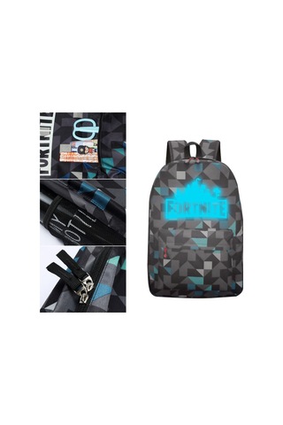 Hfambition Gece Parlayan Fortnite Tema Okul Çantası - Mavi Desenli, 20-35l Kapasiteli Diğer Çok Renkli