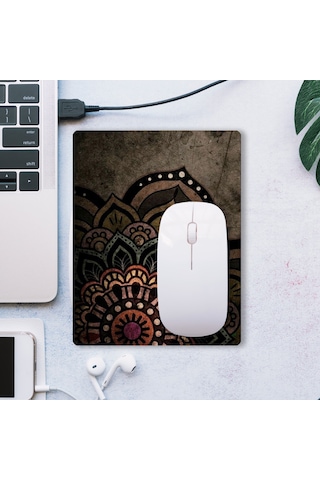 Sonictouch Mandala Desenli Kahverengi Çiçekli Kaydırmaz Gaming Oyuncu Dikişsiz Mouse Pad/ped 17x21cm