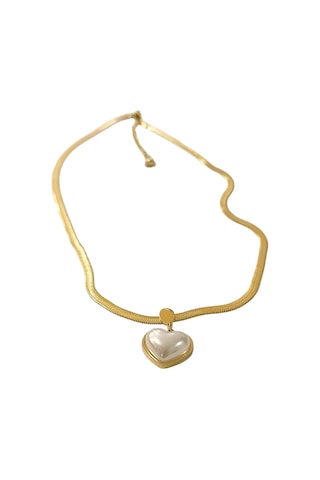 Çelik Bayan Kolye Bombe İnci Kalp Altın Renk Çelik