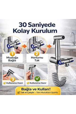 Coofbe Paslanmaz Çelik Sprial Hortum Taharet Musluğu Çoğaltıcı Sprey Tabanca Klozet & Banyo Temizleme Seti Gümüş