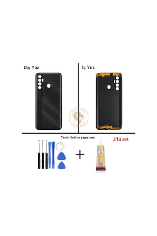 Tecno Vida Seti + Yapıs Tırıcı Spark 7 Pro Mıknatıs Siyahı Yapıs Tırıcı B-7000 Yapıştırıcı Vida Seti Arka Kapak Arka Cam Batarya Kapağı Lazer Kesim Kapak Pil Kapağı Back Cover Çok Renkli