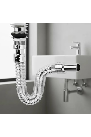 Krom Basmalı Sifon -körüklü Sifon Bas Stoplu Lavabo Mutfak Sifonu-paslanmaz Lisinya Diğer
