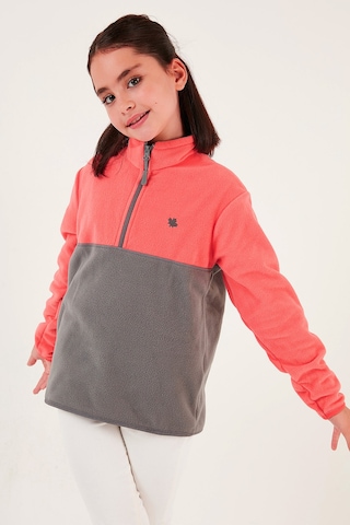 Lela Yumuşak Dokulu Yarım Fermuarlı Renk Bloklu Dik Yaka Unisex Çocuk Polar 5905004 Somon-Gri