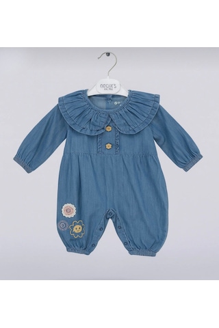 Kız Bebek Nakışlı Pamuklu Sevimli Kot Tulum Kot Mavi