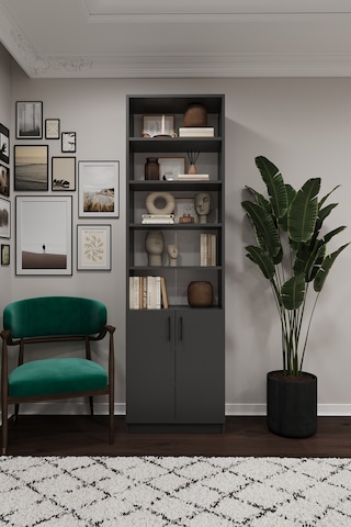 Asra Trend K-38 %100 MDF 60 cm Kapaklı Kitaplık Raflı Ofis Dosya Dolabı Koyu Gri