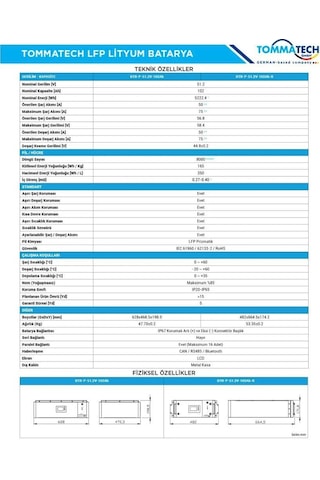 Tommatech Modüler Serisi 51 102ah G2 Lfp Lityum Batar.2vya