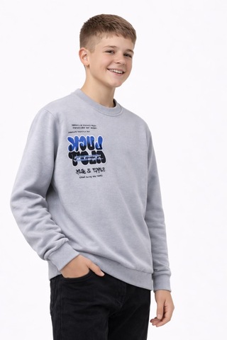 Baglan Erkek Çocuk Önü Arkası Baskılı Sweatshirt Bgl-st05237 Gri