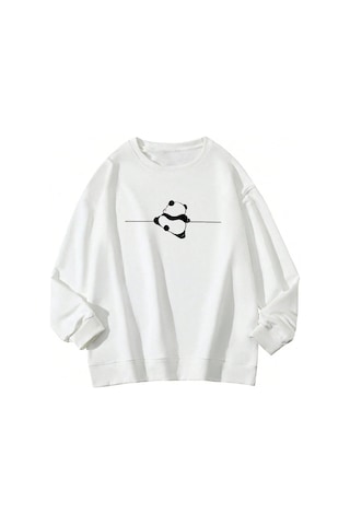 Adrift Panda Print Drop Shoulder Sweatshirt Beyaz Beyaz