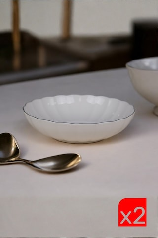 Kütahya Porselen Bone Luz Platin Fileli Bowl Kase 25x6cm 2000ml 2 Li Bnlzf25ks00 Çok Renkli
