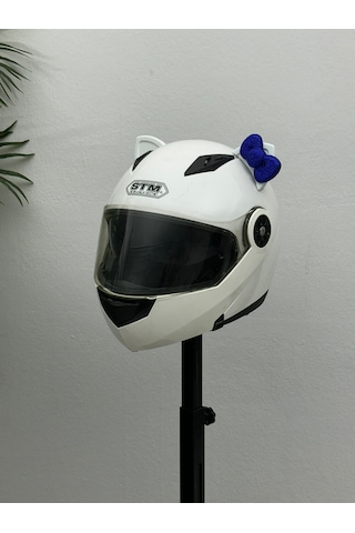 Motor & Motosiklet Koyu Mavi Fiyonklu Beyaz Kedi Kulak Kask Dış Aksesuarı Diğer