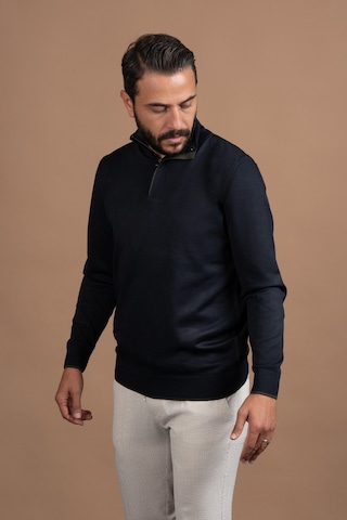 Fermuarlı Balıkçı Yaka Polyamid Kumaş Mevsimlik Triko Kazak Lacivert