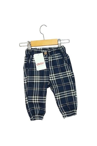 Erkek Bebek Bel Paça Lastikli Rahat Kalıp Ekose Pantolon-13474 Lacivert
