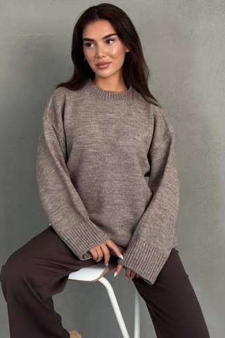 Madmext Vizon Bisiklet Yaka Oversize Uzun Kadın Triko Kazak Mg2890