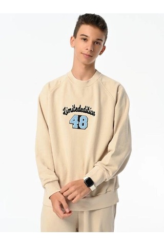 Marions Erkek Çocuk Limited Edition Yazılı Sweatshirt-13547 Bej