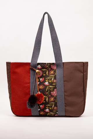 Fabric Craft Bag Omuz Çantası Kadın Duck Kumaş Desenli Büyük Boy Günlük Çanta Kahverengi - Bordo