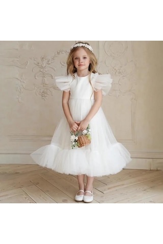 Lozere Kız Çocuk Amerikan Satenli Tüllü Abiye, Kız Çocuk Abiye, Mezuniyet Elbisesi Balo Elbisesi A.Yeşil