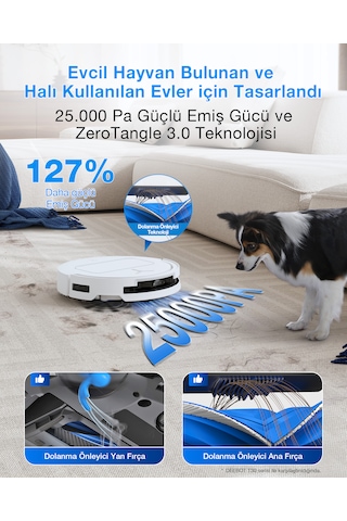 Ecovacs Deebot T50S Omni Robot Süpürge 25000 Pa Emiş Gücü Beyaz