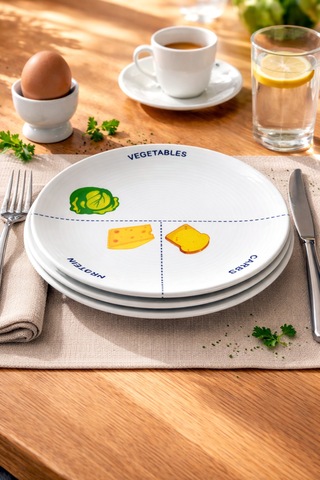 Grandora Diyet Tabağı 27 Cm - Porsiyon Kontrollü Tabak Healthy Plate, Sağlıklı Beslenme & Kahvaltı Tabağı Çok Renkli